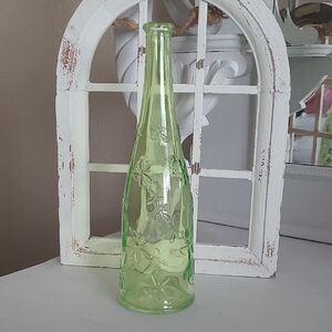 Vintage Ikea Green Glass Vase With Embossed Daisies By Emma Dafnas Made Poland